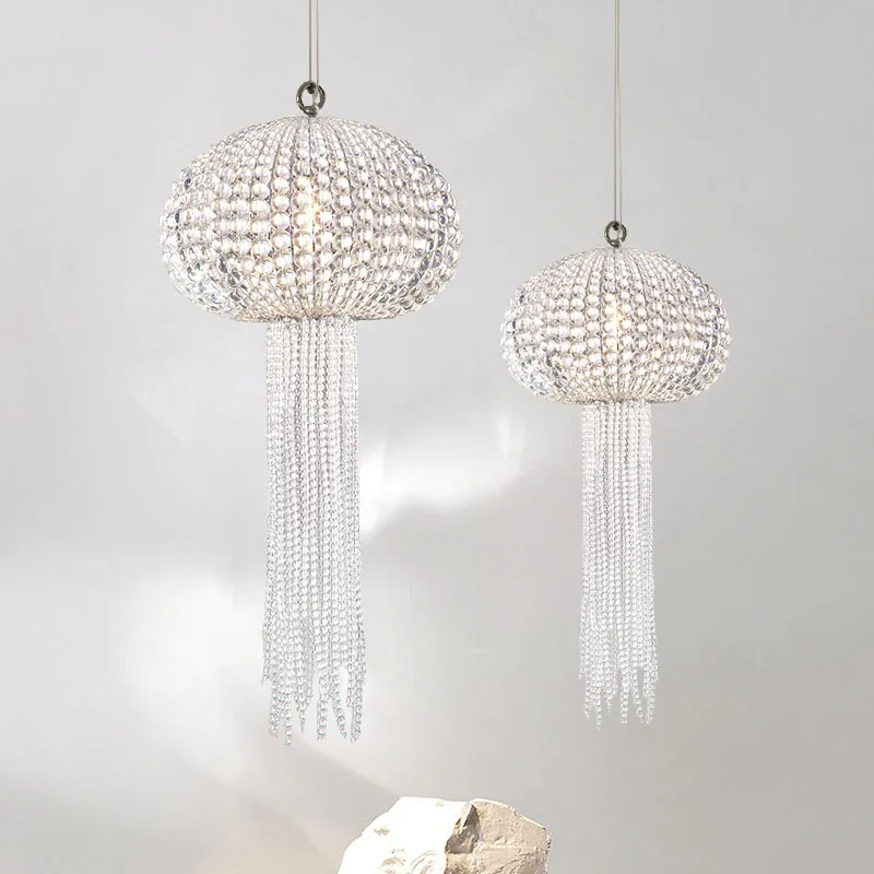 modern luxury glass ball pendant lamp duplex hollow stairwell Jellyfish crystal beads chandelier