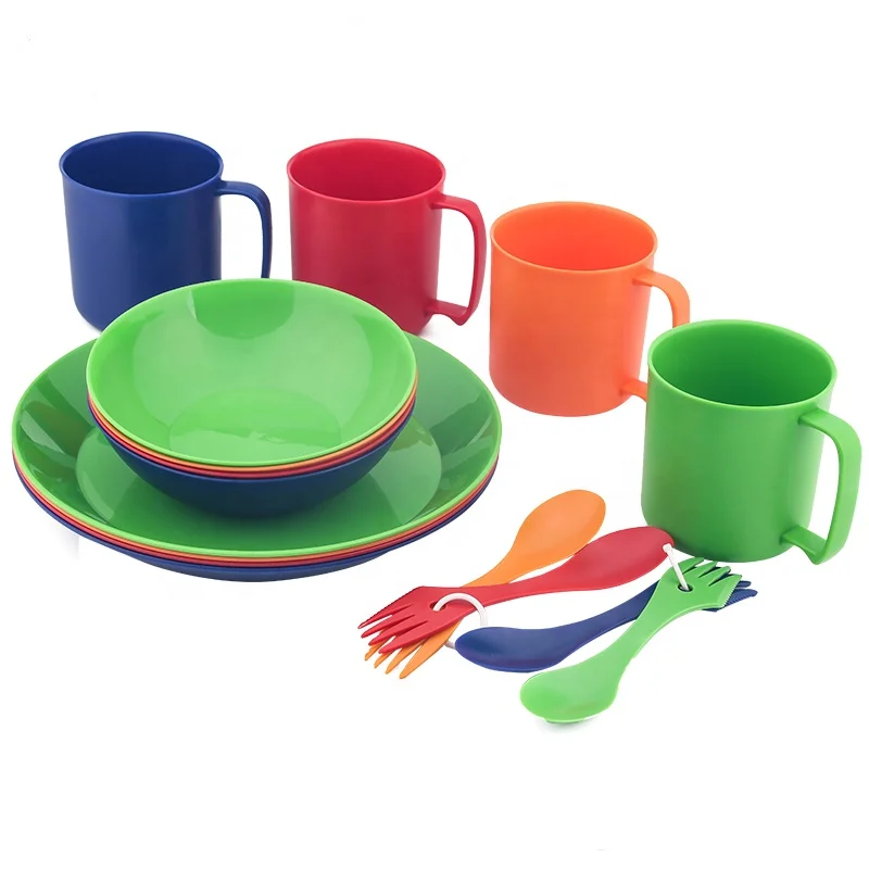 Picnic ware with mesh bag Outdoor tableware sets Plastic dinnerware set Plastic Picnic Set