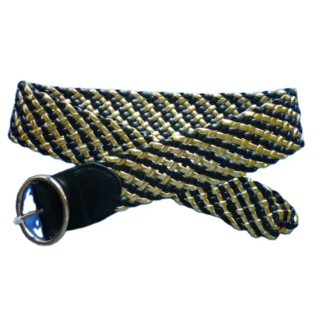 Plaited belts with round gold color buckle with mixed color braided classic and fashion design in high level quality