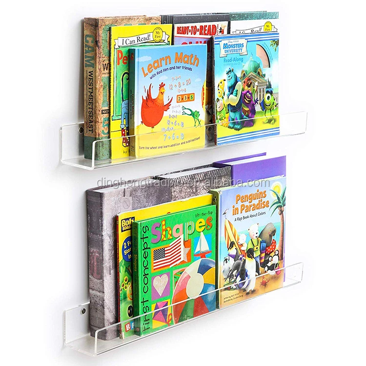 Clear Acrylic Invisible Floating Wall Mounted Book Shelf For Kids Shelves for Children 2 Pack
