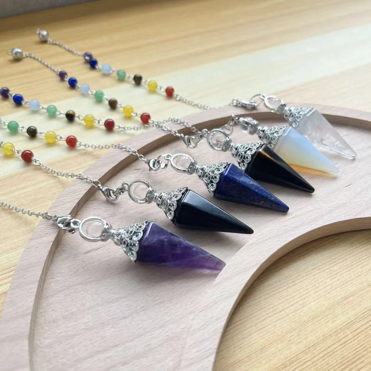 High Quality crystal stone Pendulum seven chakra Pendulum amethyst Pendulum  for healing _XCG