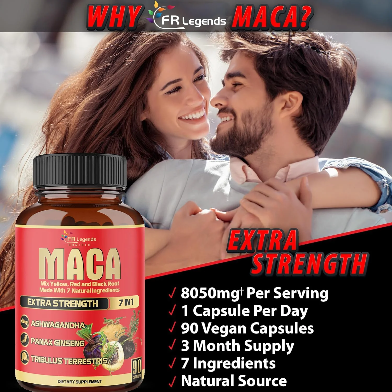 Hot Selling Premium Maca Roots Capsule Boost Energy Male Enhancement Pills Ultra High Potency Black Maca Capsules