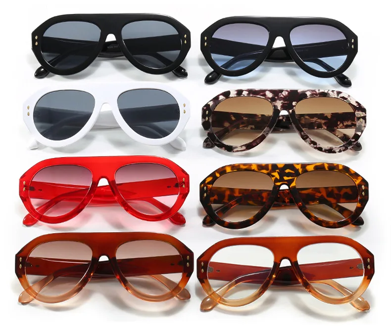 Finewell 366 Popular Fashion Oversized Sunglasses Women Shades UV400 Retro Rivets Gradient Trending Men Round Sun Glasses