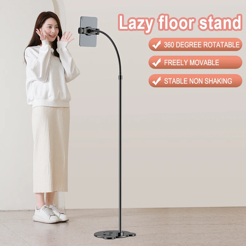 Adjustable Aluminum Tablet Floor Stand For Bed 360 Degree Rotating Lazy Cell Phone Floor Holder For Ipad