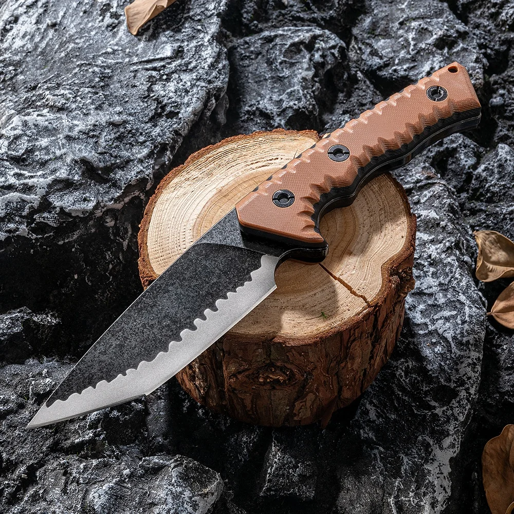 Precision-Crafted Outdoor Knives Self Defense Knife VG10 Steel Blacken Surface Fixed Blade Survival Knives For Men