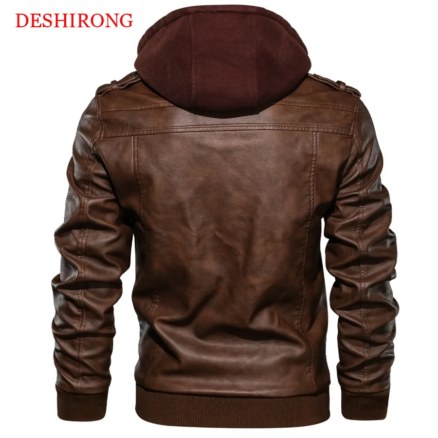 2022 New Fashion Cool Leather Jacket Men Zipper Collar Long Sleeves Hoodie Motorcycle Leather Jackets
