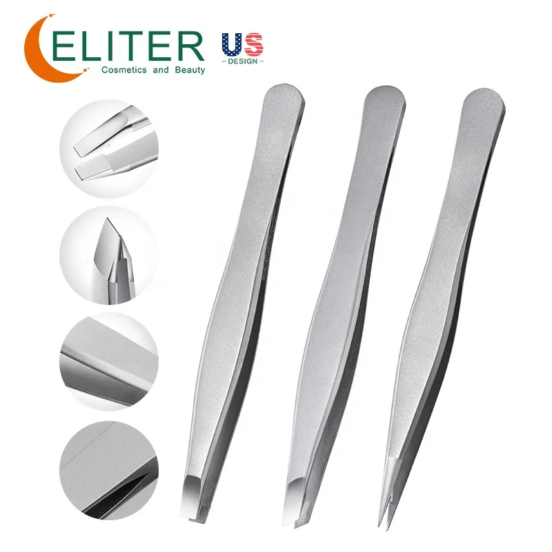 ELITER In Stock Remove The Finest And Smallest Hairs Slant Tweezer Square Tweezer Point Tweezer For Expert Brow Shaping
