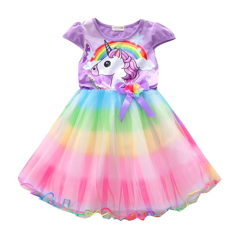 
2019 new design girls cartoon dresses cotton material unicorn dresses for kids 2-6 years old 