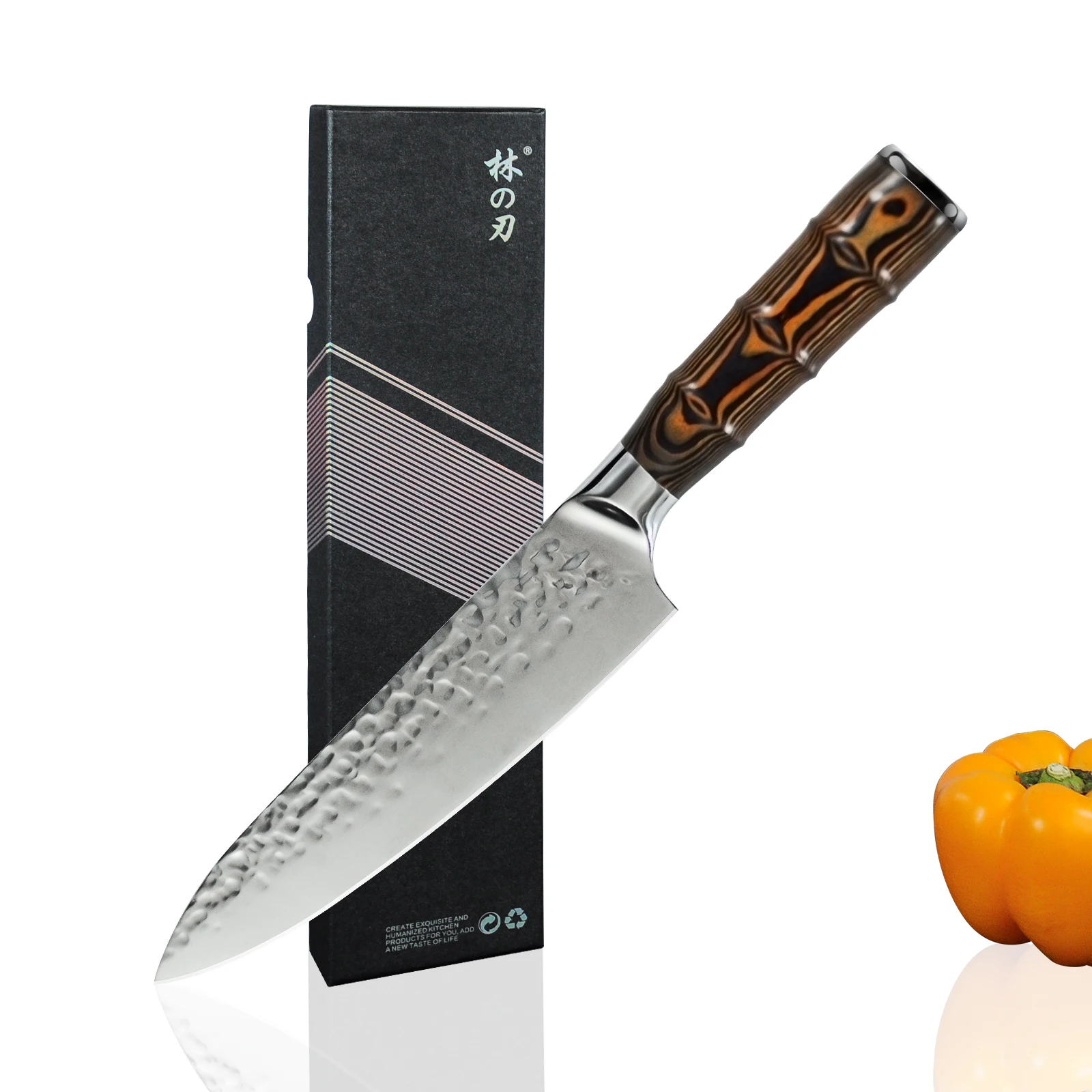Professional Kitchen Long 20cm slicing knives Japanese Hammer Pattern stainless steel Chef Knife with gift box packaging