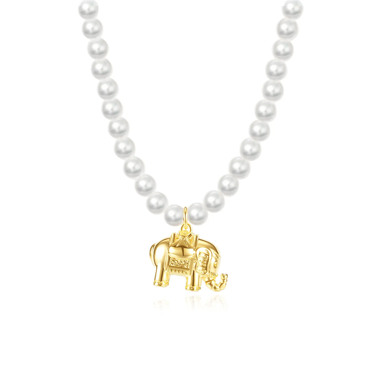 High Quality Artificial Pearl Clavicle Elephant Pendant Necklace Fashion Pearl Chain 3D Animal Elephant Necklace for Party