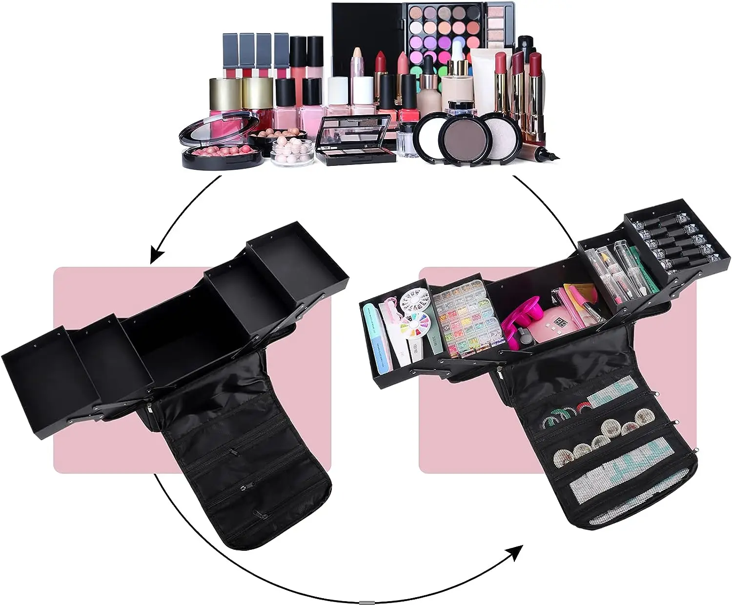 Professional Makeup Bag Beauty Nail Kit Storage Bag Portable Makeup Case Large Capacity Travel Suitcase Makeup Solid Zipper 1kg