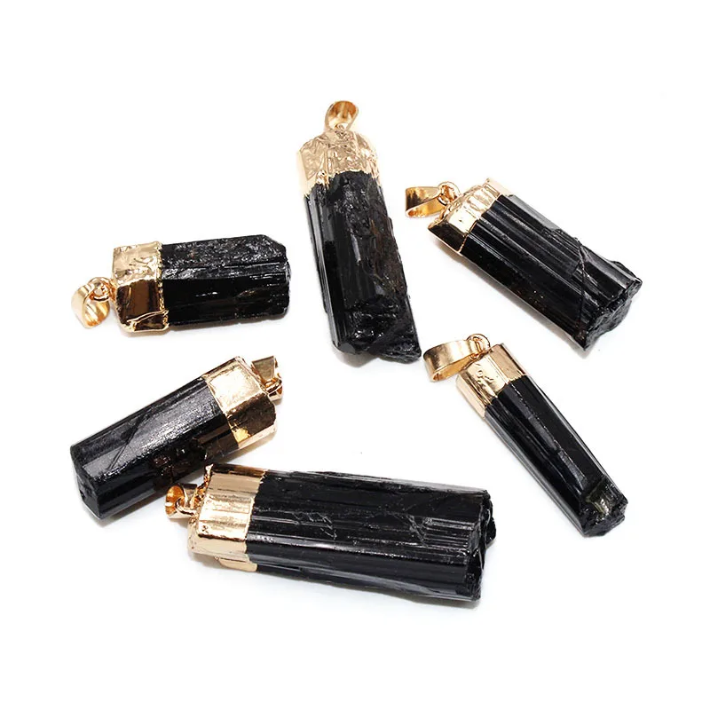 Irregular Natural Black Stone Pendant Necklace For Women Men Accessories Natural Stone Black Tourmaline Pendant Necklace