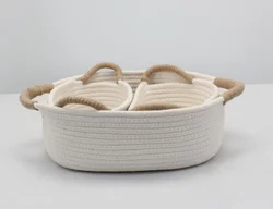 2022 Newest white Cotton Rope Baby Woven Storage Fabric Basket Foldable Storage Bag Basket With Handle