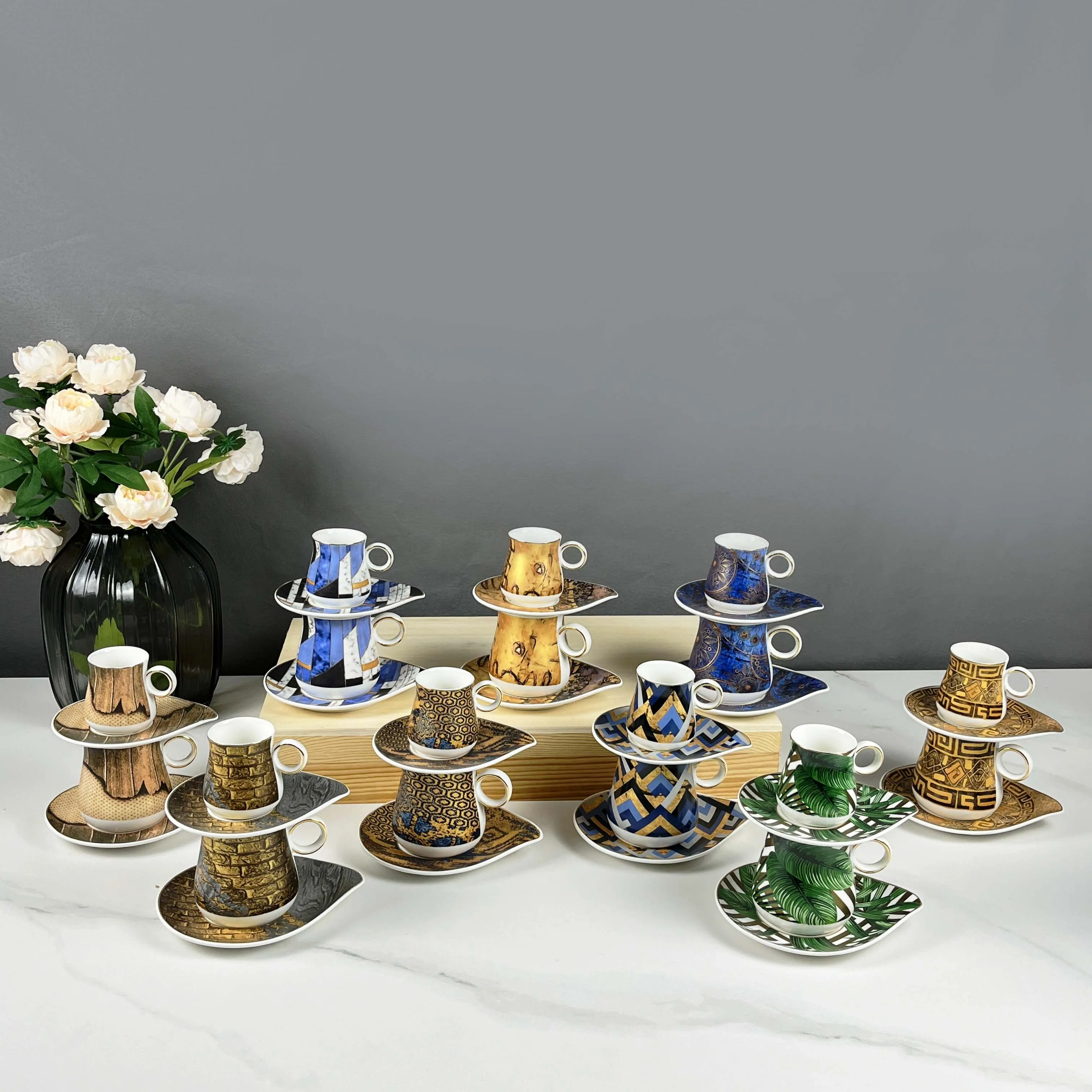 Wholesale Custom Logo Cup And Saucer Set Of 6 Southeast Asia Style Colorful Tea And Coffee Cup Set