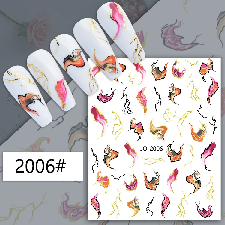 Gold Marble 3D Nail Sticker Flower Leaves butterfly Transfer Slider French Tips Manicures Decals DIY Decoration stickers Paper