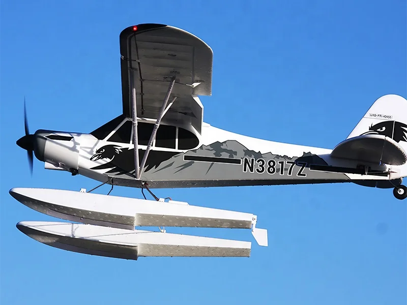 PA-18 Super Cub EP FMS PNP 1700mm RC Model Plane with Floats Reflex V2 All Terrain Tires and Durable CNC Landing Gear