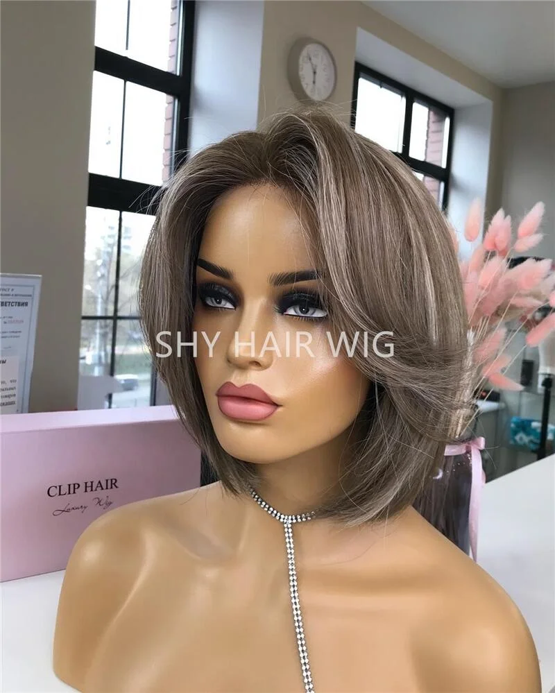 Luxury Design Natural Hairline 10 Inch Glueless Bob Blonde Wig With Brown Roots Raw Virgin Durable Hair Pelucas