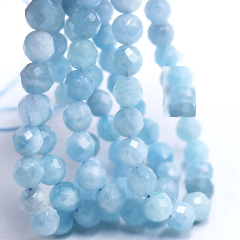 Wholesale Blue 4 6 8 10mm Aquamarine Beads Natural Faceted Aquamarine Beads Gemstone Beads For Jewelry Making