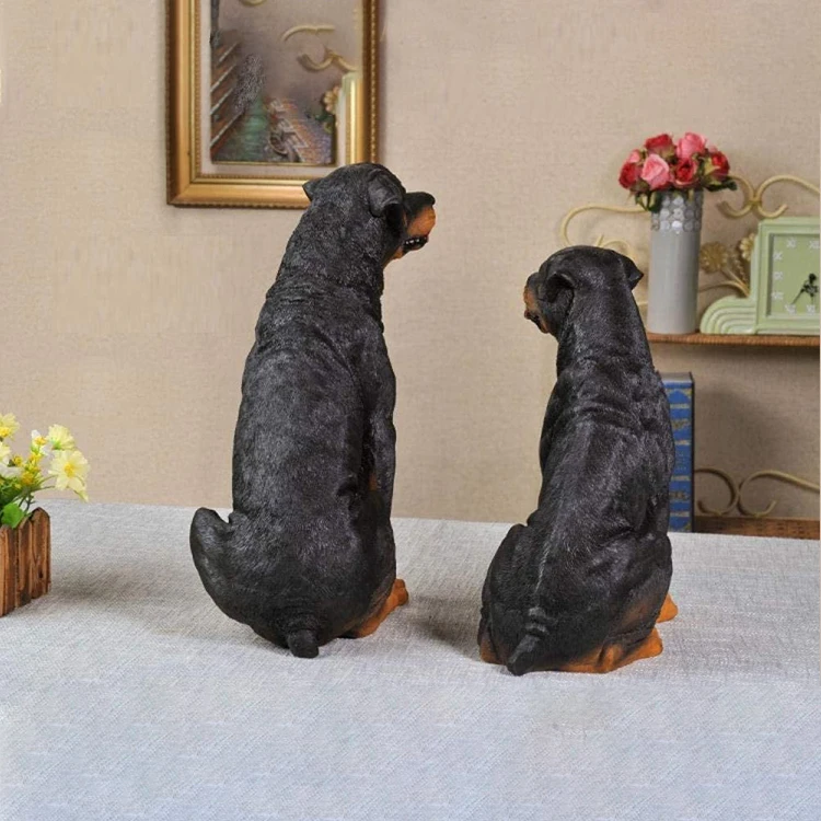 Realistic animal figurine simulation dog decoration resin rottweiler statues, life sized dog sculpture%