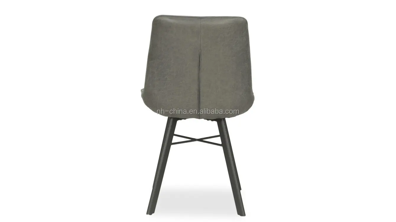 Durable steel leg restaurant grey leather dining chair