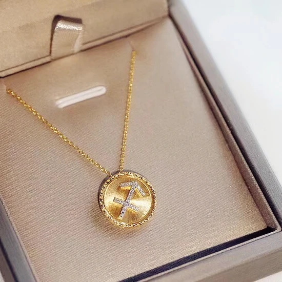Wholesale Custom Jewelry Natural Diamond Pendant 18K Gold Zodiac Necklace