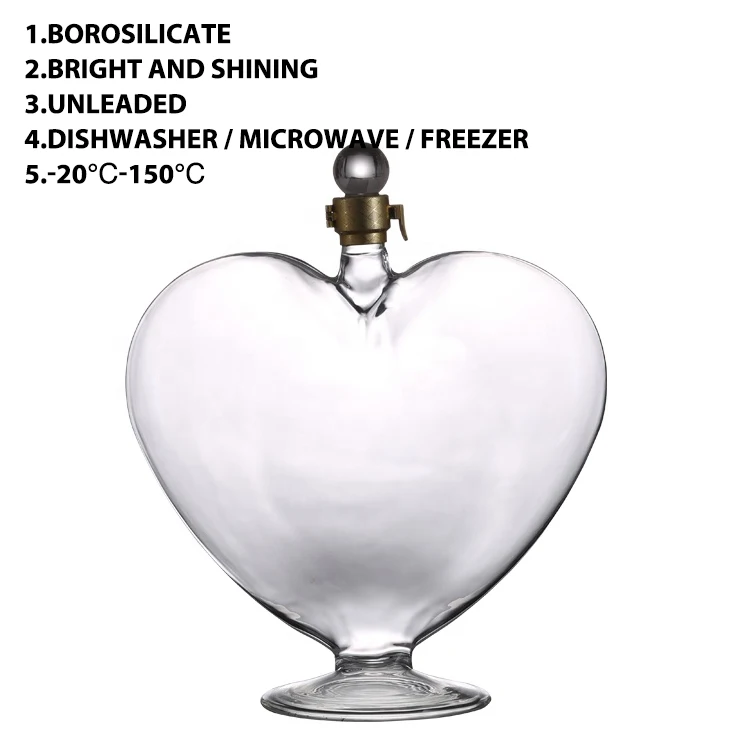 Best Selling 1000ml High End Hand Made Heart Shape Whiskey wine glass Decanter