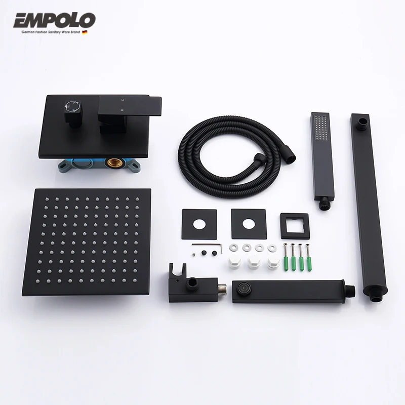 Empolo Black Bathroom Heads Shower System Bath & Shower Faucets Wall Mounted Rainfall Concealed Shower Mixer Faucet Set
