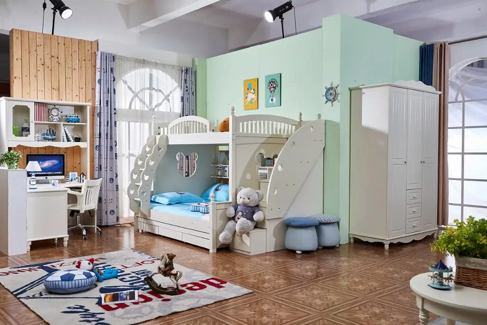 Современная детская деревянная трехъярусная кровать для детей