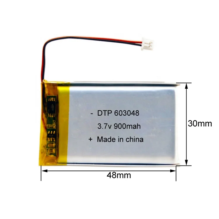 IEC62133 UN38.3 Certified 3.7V Lipo Battery DTP603048 900mah 3.7v 900mah replacement battery