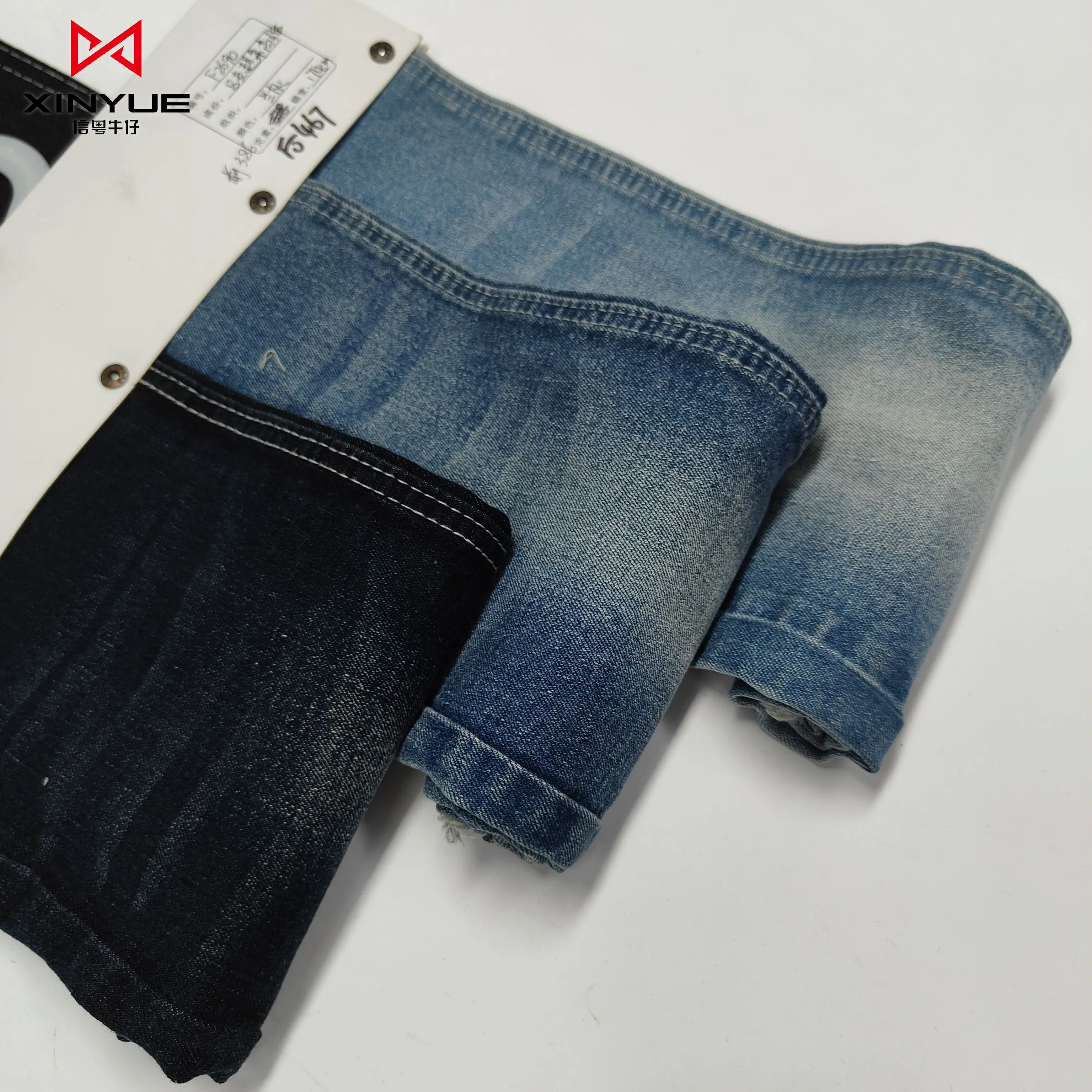 French Terry Fabric Spandex Printed Denim Durable Econyl 68 Cotton, 30 Polyester, 2 Tricot Woven Rolls of Denim Fabric YARN DYED