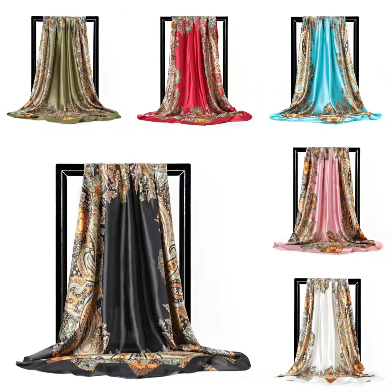 Dubai Latest Muslim Vintage Scarfs 90cm*90CM Square Silk Scarf