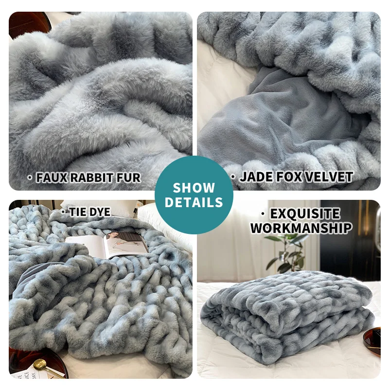 Lightweight Faux Fur Throw Blanket Super Soft Warm Fluffy Plush Sleeping Blanket For Bed