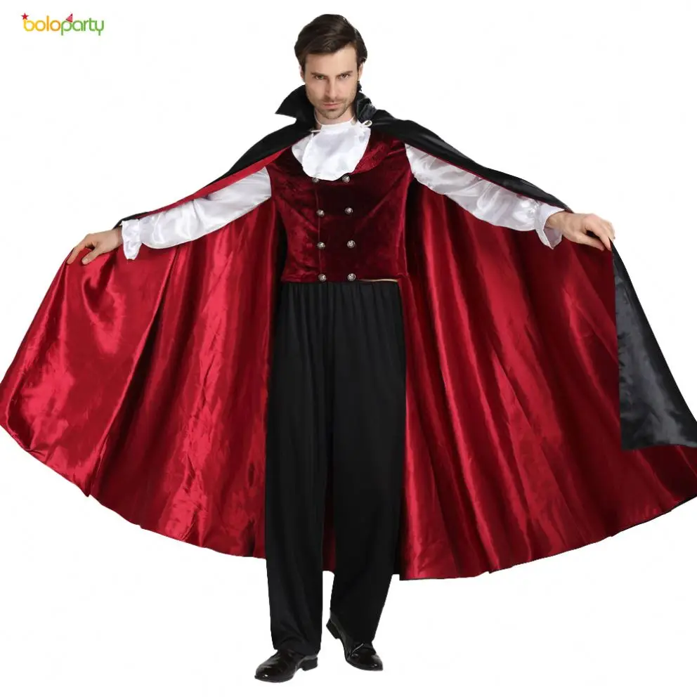 Deluxe Men Halloween Dracula Vampire Cosplay Costumes Long Cloak Fancy Devil Outfit