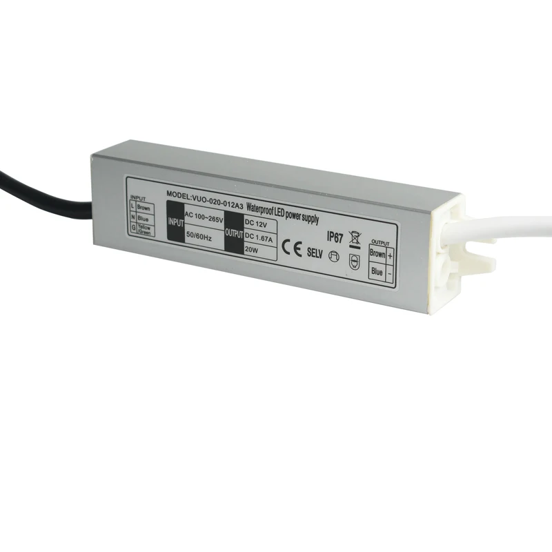 20w smart ultra slim  ac 110v 240v to dc 12v 1.66a/24v 0.83a power supply waterproof ip67 isolate led driver