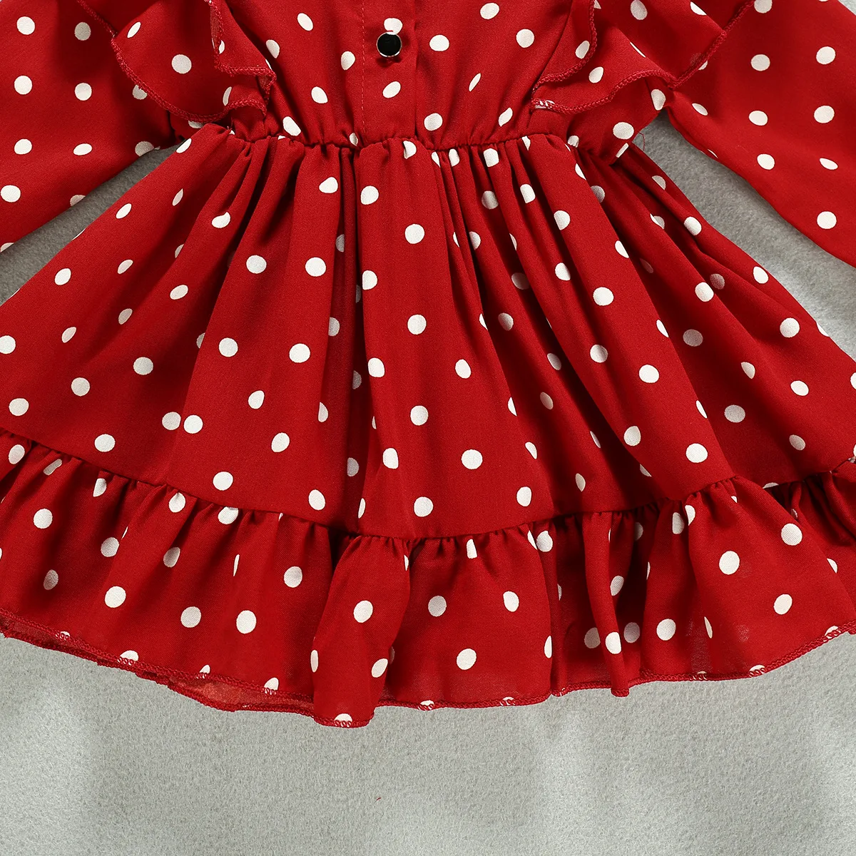 CLW 285 Autumn new girls lapel ruffled long-sleeved polka dot dress kids girls cotton dresses