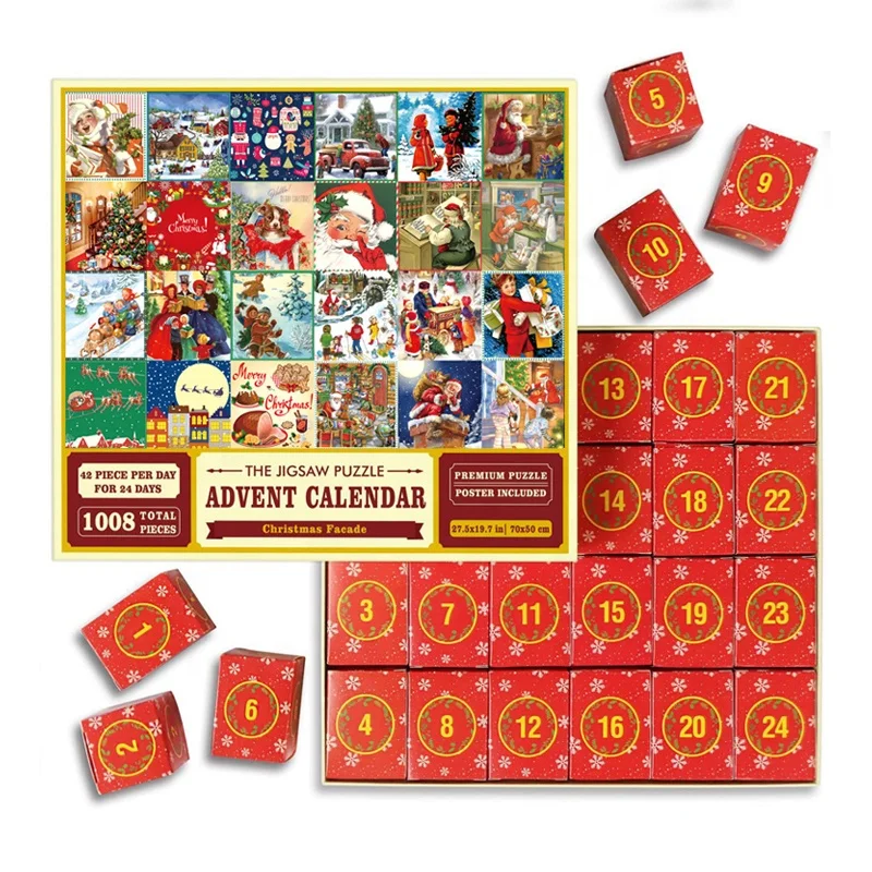 2024 New Design 24 Days Jigsaw Puzzles 1008 Pieces Warm Christmas Advent Calendar Puzzle Gift Smart Game For Kid Holiday