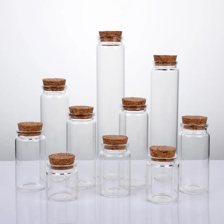 Stock Glass Bottles in 1ml 2ml 3ml Sizes with Cork Mouth for Wishing Drifting Hanging Bottle Applications