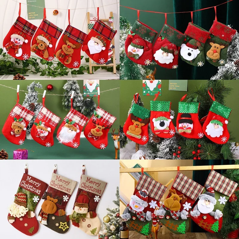 Christmas Stockings Bags Santa Claus Sock Gift Kids Candy Bag Xmas Decoration for Home DIY Christmas Tree Ornaments