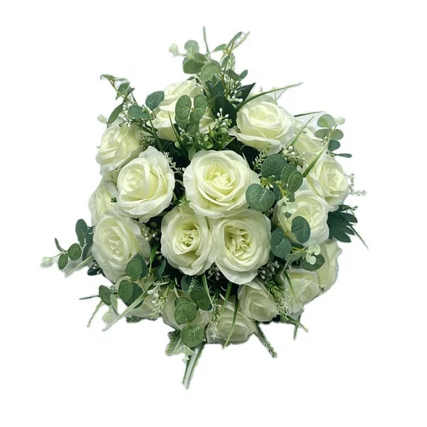 PH0031 Artificial Simulation Romantic Eucalyptus White Rose Decorating Centerpieces Table Flowers For Wedding Table Flower