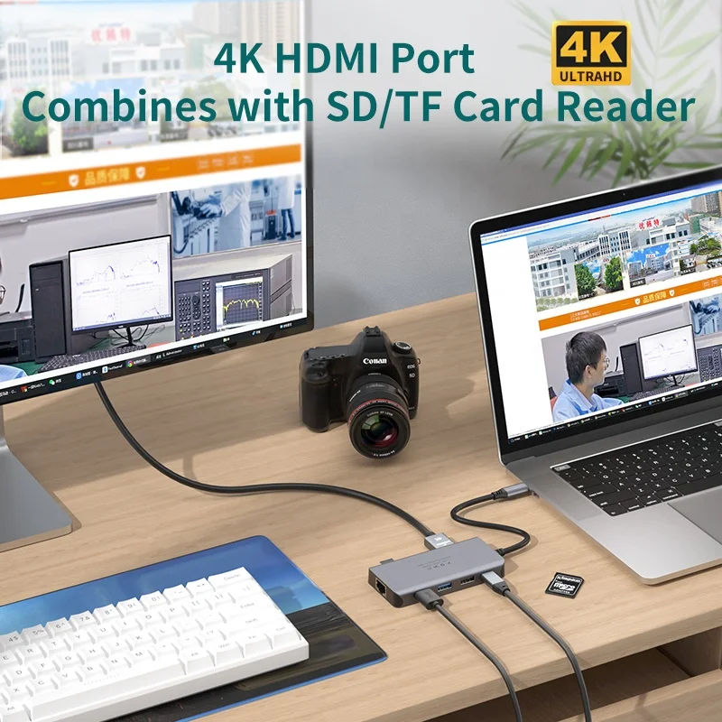 Ульт-unite Новый 8 в 1 взаимный обмен данными между компьютером и периферийными устройствами C док-станция с 4K HDMI Gigabit Ethernet SD устройство для считывания с tf-карт 5 Гбит/с USB 100 Вт PD порты USB C концентратор USB