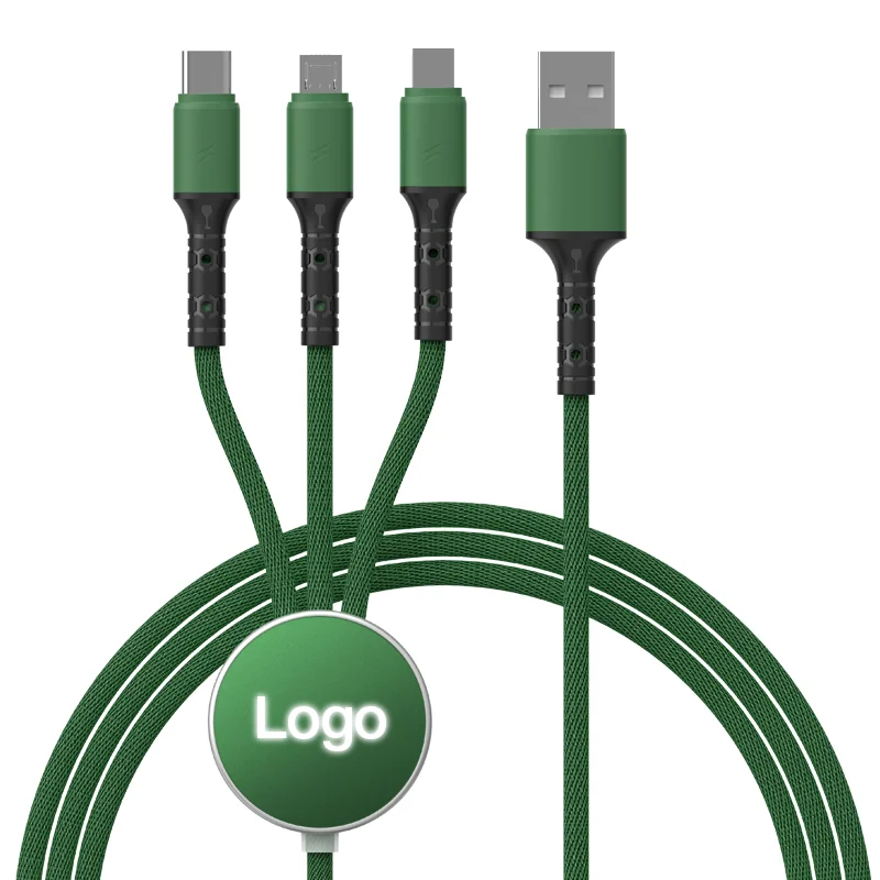 
led light Data Line 3 in 1 Cable For Android Type-c Mobile Phone Usb One Dragging Three Cord 1.2M 