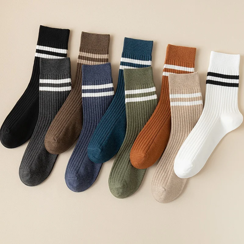 Funny Cute Japanese High School Girls Cotton Loose Retro Yellow White Striped Crew Socks Colorful Women Designer tube sock