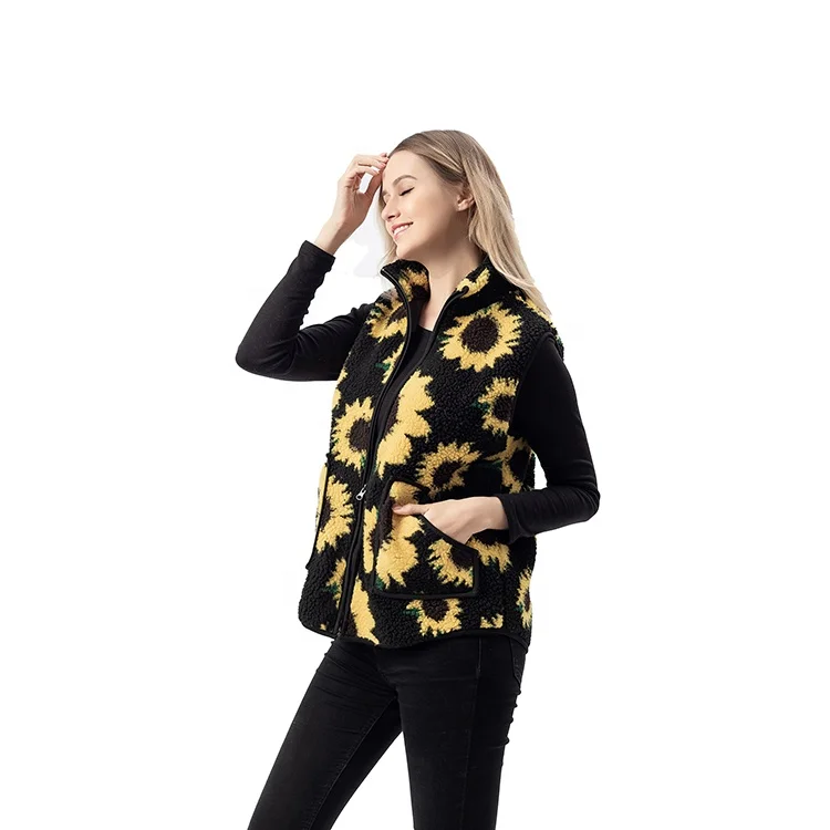 High Quality Ladies Sunflower Lamb Wool Fleece Sleeveless Vest