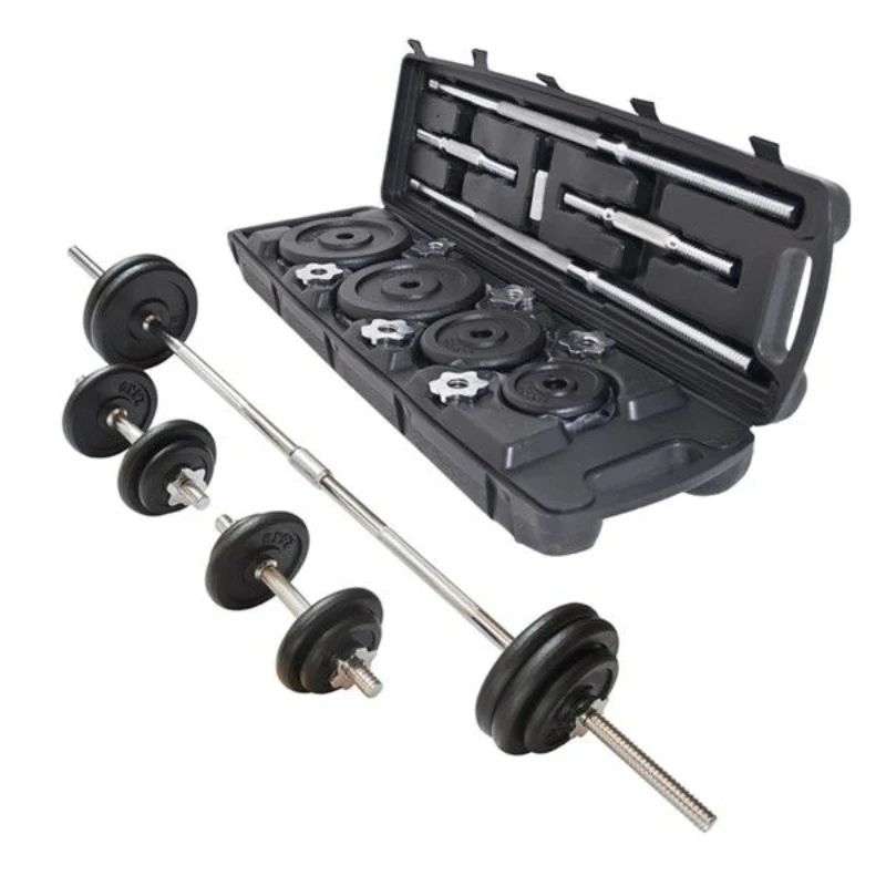 adjustable painted black plates chromed bar 50 kg dumbbell barbell plastic case set