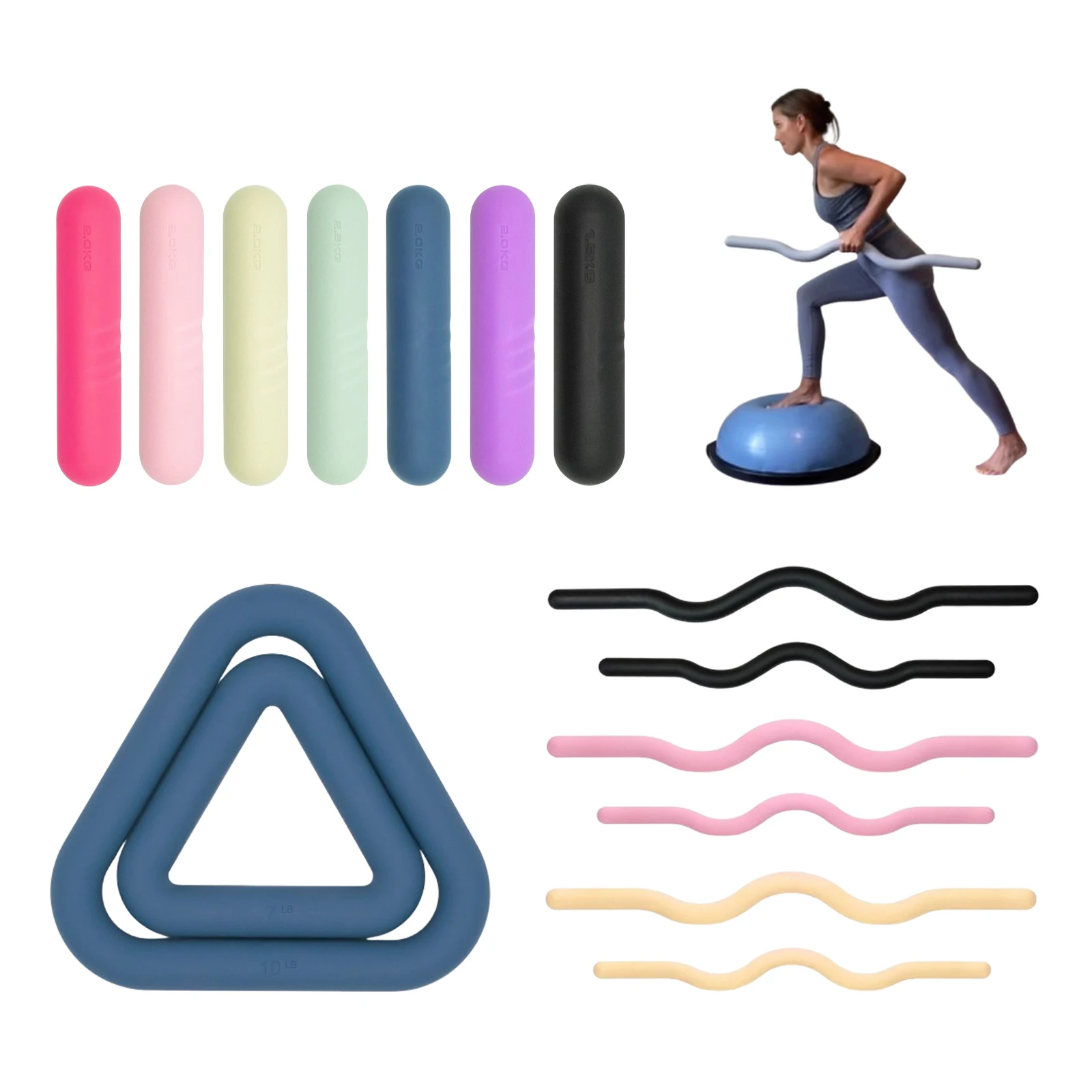 NQ SPORTS Silicone Weight-bearing Set Fitness Kit Beam Curl Barbell Pilates Strength Training Silicone Anti-slip Lifting Barbell