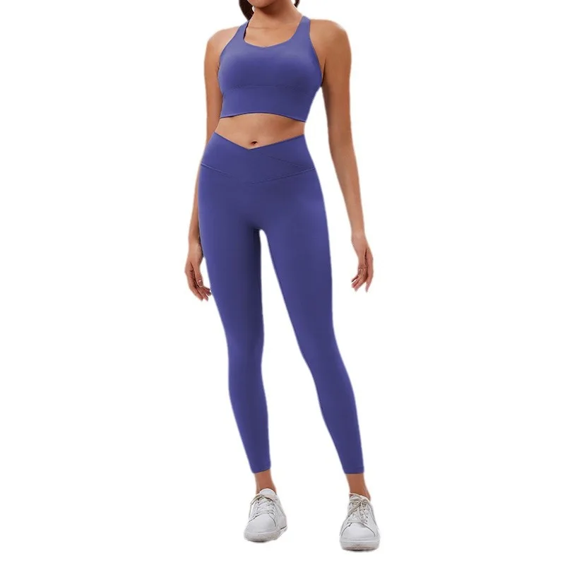2024 Latest ECO Friendly Products Athletic Clothing High Waist Elastic Yoga V Cut Leggings And Bra Two Piece Set
