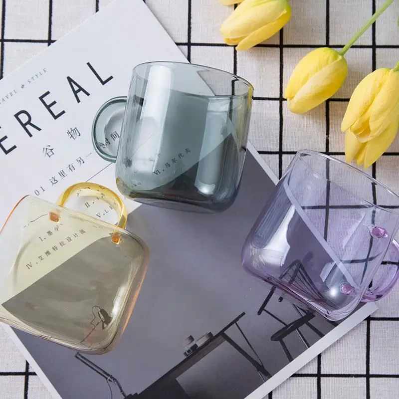 Guaranteed Quality cup glass yellow  with handle  reusable single wall glass coffee cup