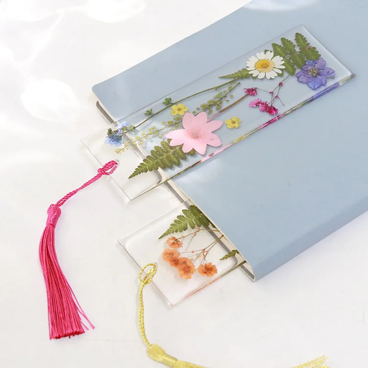 Custom Handmade Book Mark Real Dried Flower Floral Resin crafts Bookmarks With Tassel Presents for Students Teachers Book Lovers