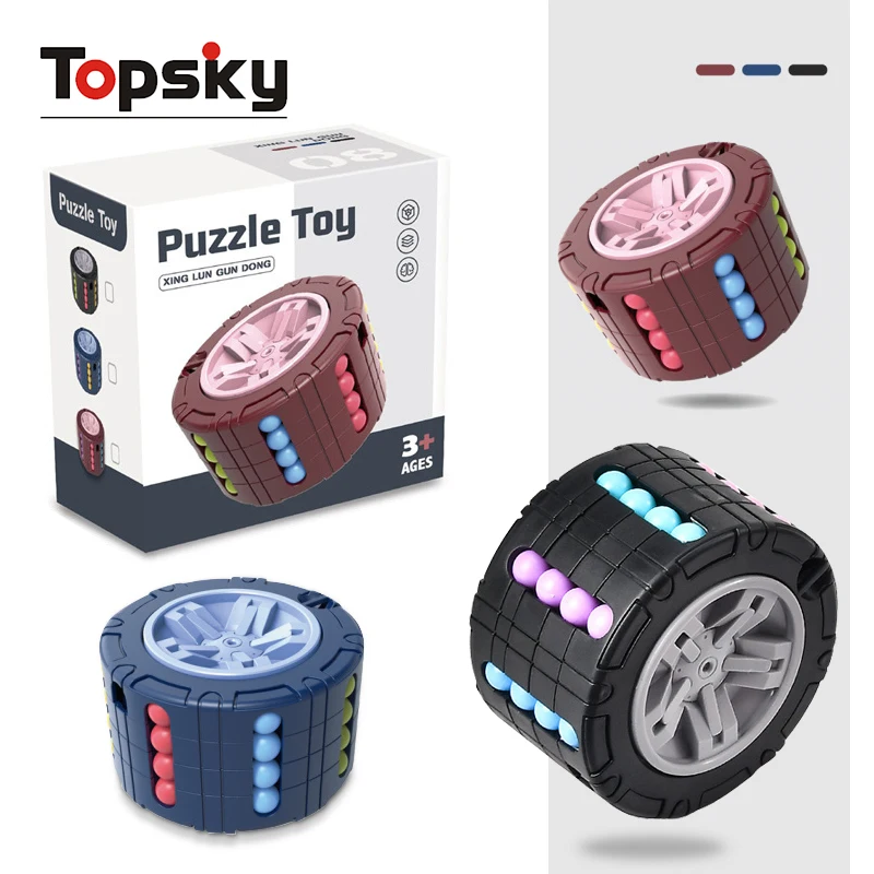 Funny Fingertip Spinning Rotating Bean Cube 3D Car Tires Bean Fingertip Toys Stress Relief Spin Bead Puzzles Spinner Slide Cube