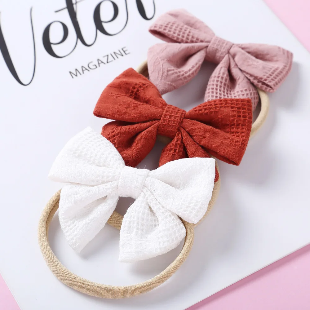 
2021 Baby Girls Nylon Headband Infant Hair Accessories Handtied Bows Toddlers Tiara bandage Ribbed Bows Hairpins for Child 